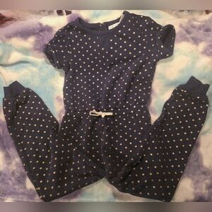 Us Angels Girls Jumpsuit Navy With Gold Polka Dots
